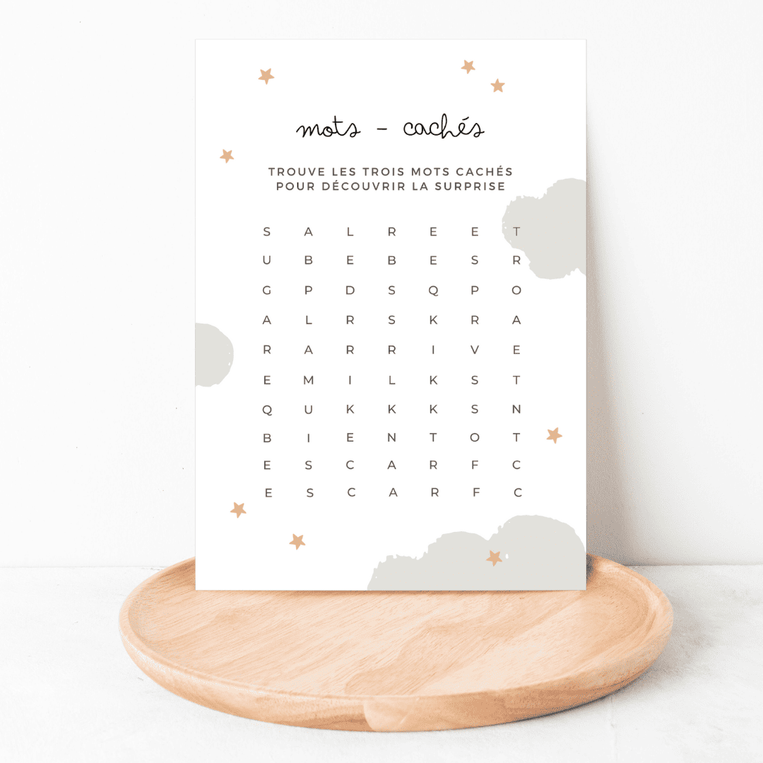 Carte mots mêlés - Bébé arrivé bientôt