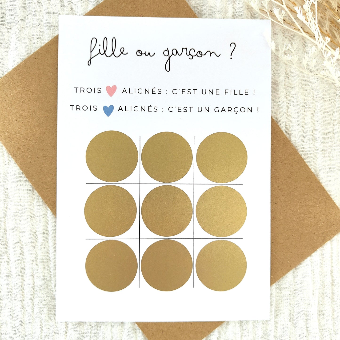 Carte à gratter fille ou garçon - Jeu du morpion