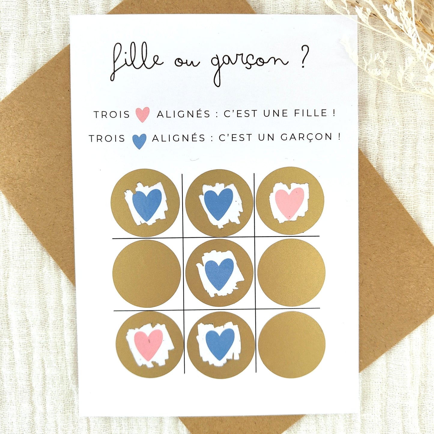Carte à gratter fille ou garçon - Jeu du morpion