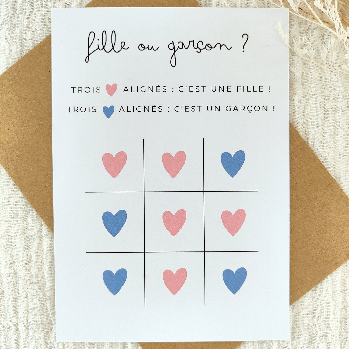 Carte à gratter fille ou garçon - Jeu du morpion