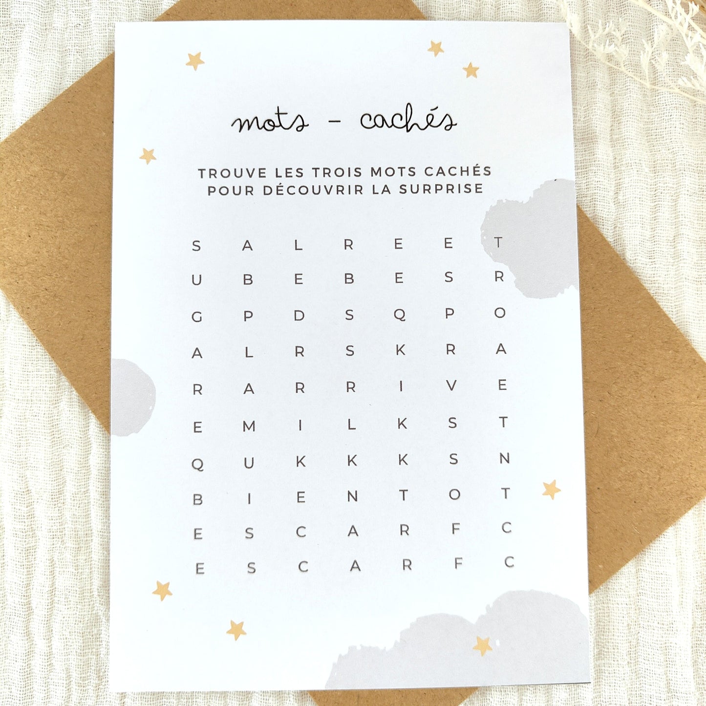 Carte mots mêlés - Bébé arrivé bientôt