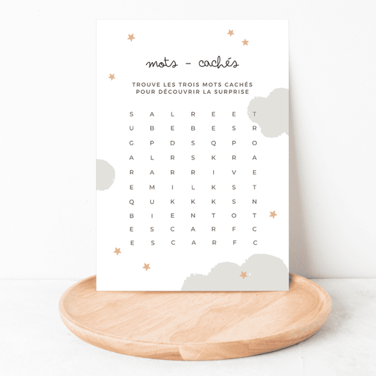 Carte mots mêlés - Bébé arrivé bientôt